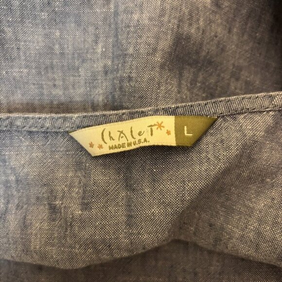 Chalet Womens Tunic Top Size L Blue Linen Boxy Lagenlook Bohemian Minimalist USA - Picture 6 of 11